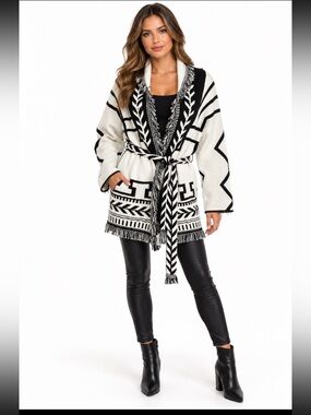 Essitam Reversible Black&White Patterned Sweater cashmere/cotton NWT